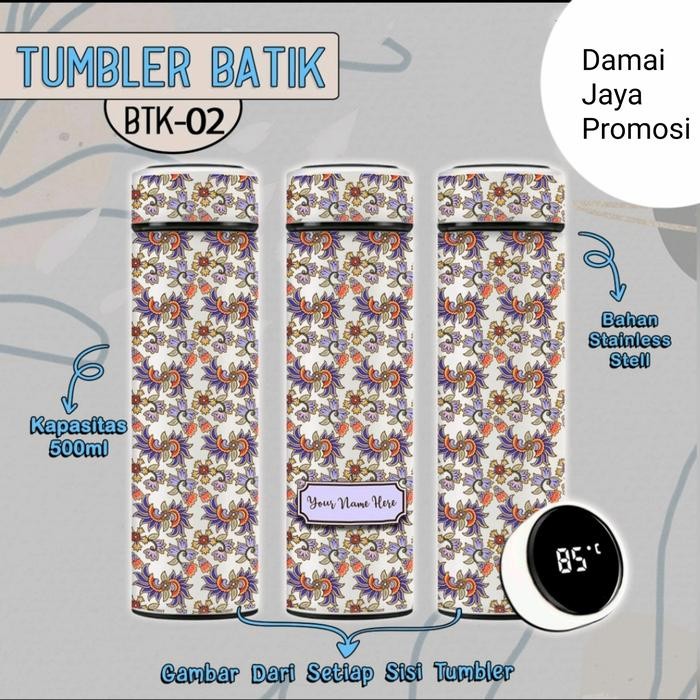 Botol Minum Motif Batik / Thumbler Suhu Led Batik Indonesia - Hitam