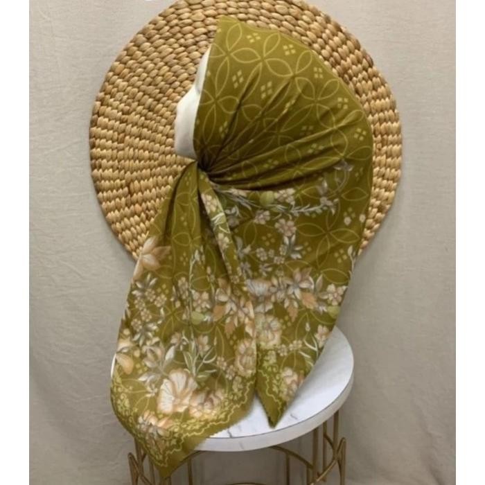 SIAPKIRIM Hijab Segi Empat Voal Motif Bunga Warna Olive Kerudung Jilbab Murah Terbaru READY STOCK