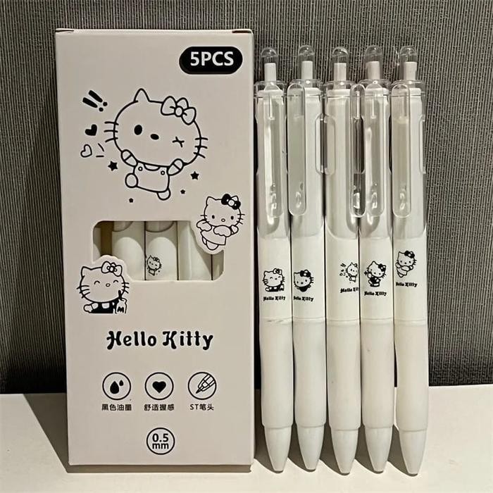 

New [MILOLI] 5Pcs PENA COVER WHITE SANRIO MEKANIK Pen Gel Rectrable Pen Black 0.5mm Pulpen