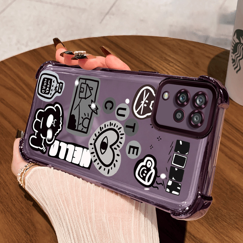 Casing Hp untuk Samsung A12 4G A12 5G M12 F12 Case Casing Sticker beruang kecil HP pola Kesing Kasin