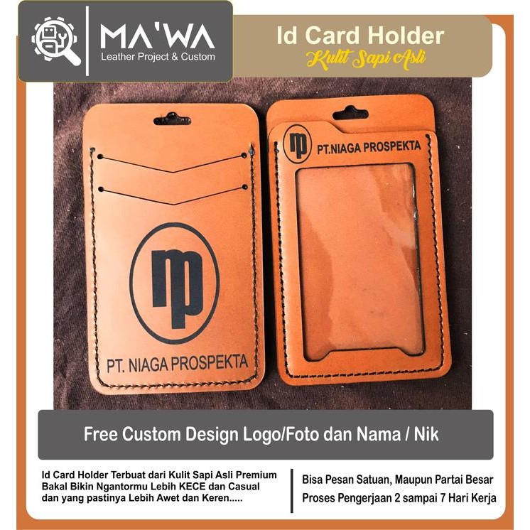OJ gantungan id card kulit sapi/ id card holder kulit custom grafir