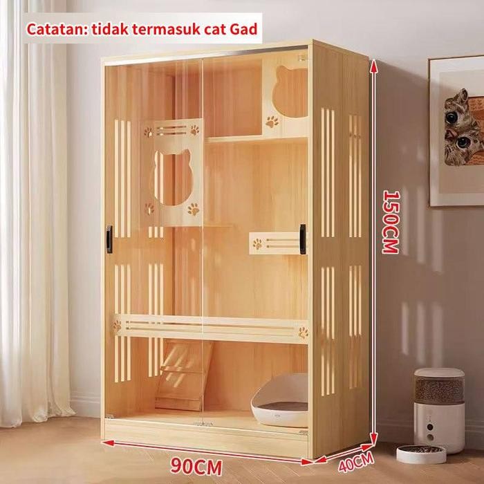 L&Q Kandang rumah kucing tahan gores rumah kucing kayu rumah kucing vila kandang Pintu kaca kayu