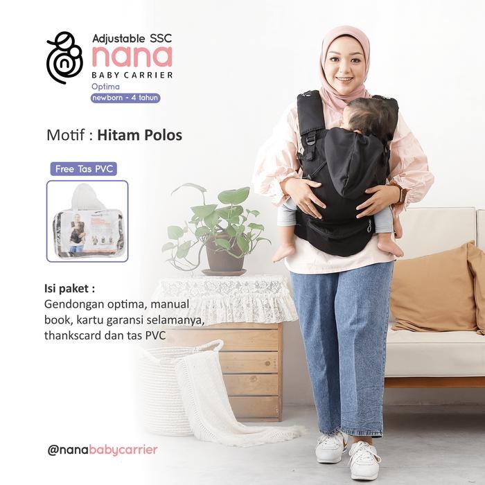 Gendongan Bayi Adjustable SSC Nana Babycarrier Optima Polos untuk newborn - 4 tahun