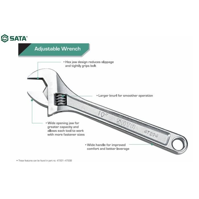 Kunci Inggris 4 Inch 47201 Adjustable Wrench Sata Tools