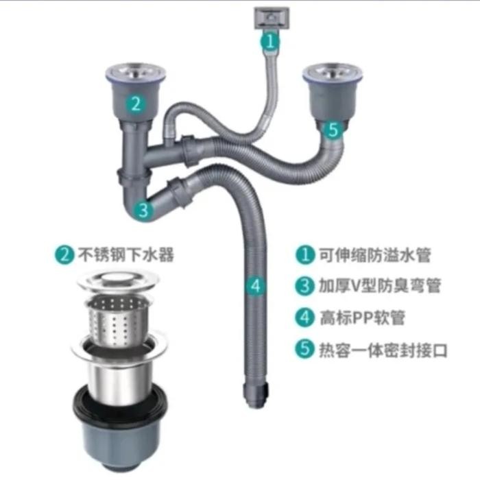 Kitchen Sink Bak Cuci Piring Stainless 2 Lubang Sayap 10048Cm