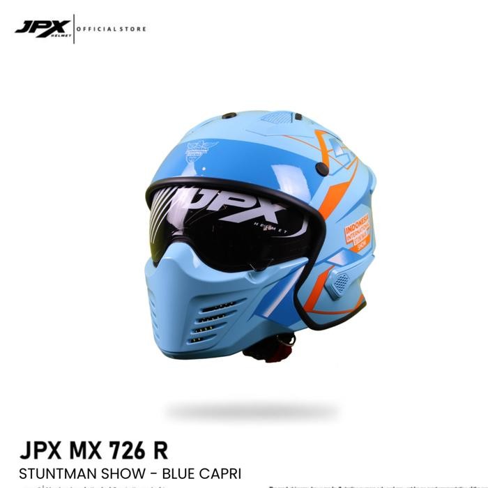 Helm JPX Full Face MX-726R Stuntman Show - Blue Capri