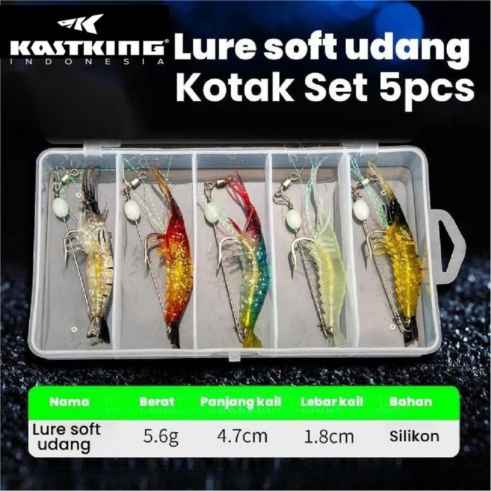 Ready Shrimper Udang Umpan Pancing 1 Set Box 5Pcsx4.7Cm 5G Fishing Pro Umpan Udang Bercahaya Karet