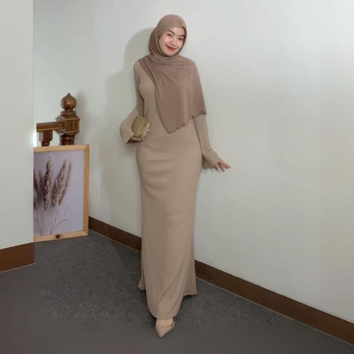 1fihz- Dress Yuna Knit Slimpit Inner Dress Wanita Kancing Muslim Nyaman Gamis