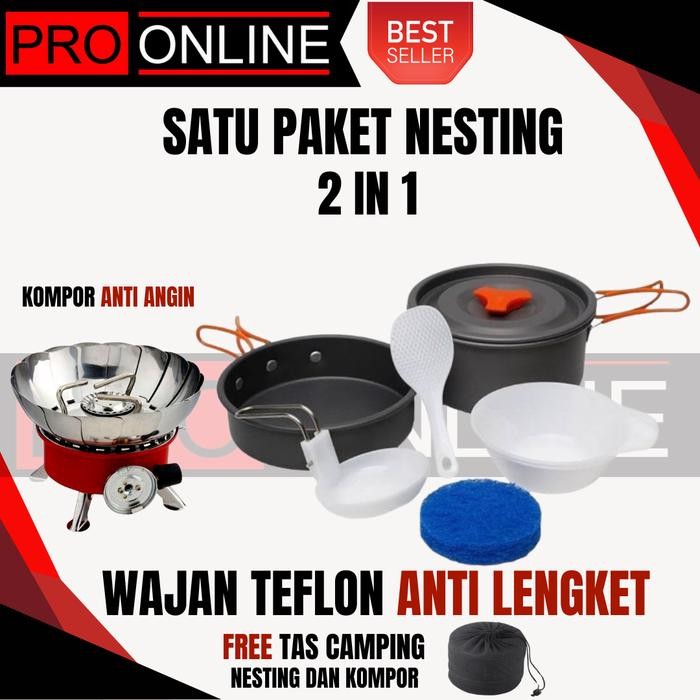 Nesting camping oudoor - paket nesting dan kompor windproof