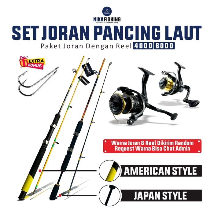 Paket Set Joran Pancing Laut Strong Fiber Glass dan Reel Daido Shikari Size 4000 dan 6000
