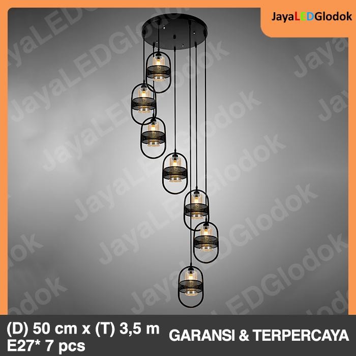 Murah Lampu Gantung Minimalis Tangga Void Ruang Tamu Susun 7 Hitam 7444 Terlariss 