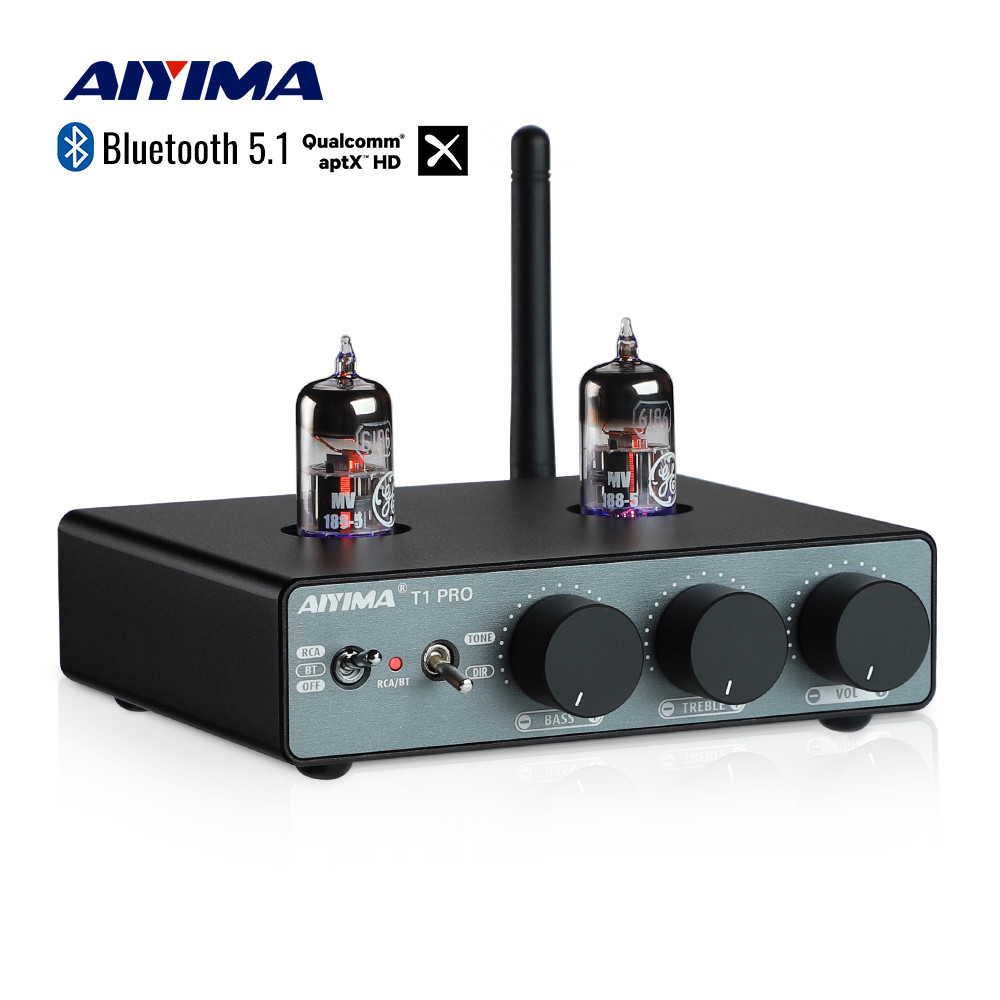 Aiyima Audio T1 Pro Bluetooth Tube Preamplifier Hifi Stereo Amp Valve Vacuum With Treble&Bass Tone