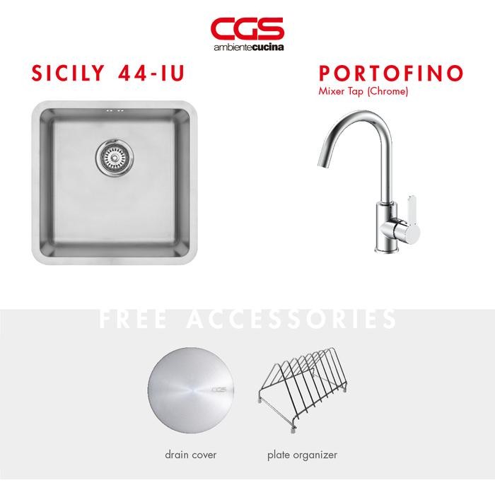 Kitchen Sink Bak Cuci Piring Dapur Stainless Steel 1 Lubang CGS SICILY 44-IU Sink - Paket Kitchen