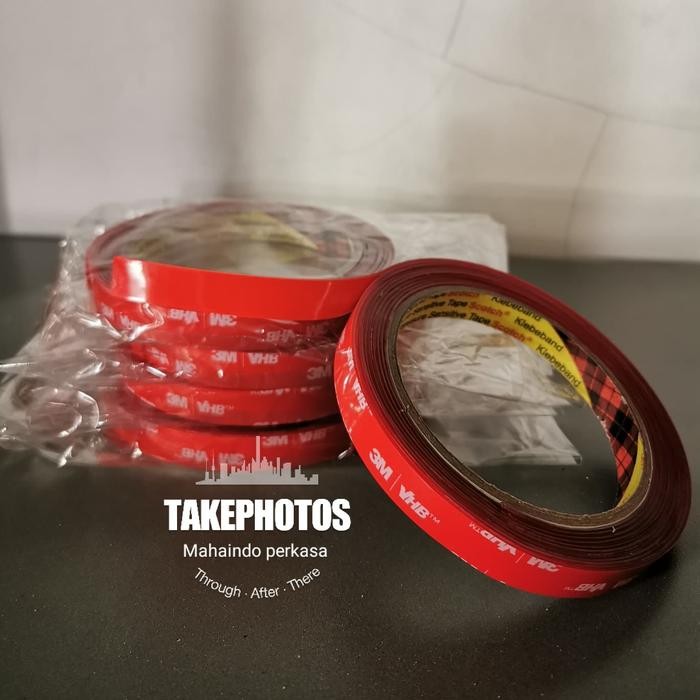 6qq9- Double Tape 3M Vhb Merah Clear - Perekat Original 3M Bening 12Mm X 3M