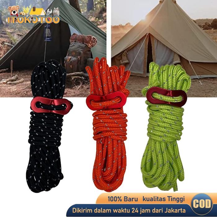 4pcs 4m Reflective Tali Tenda Flysheet+Pengencang Tali Tenda Aluminium
