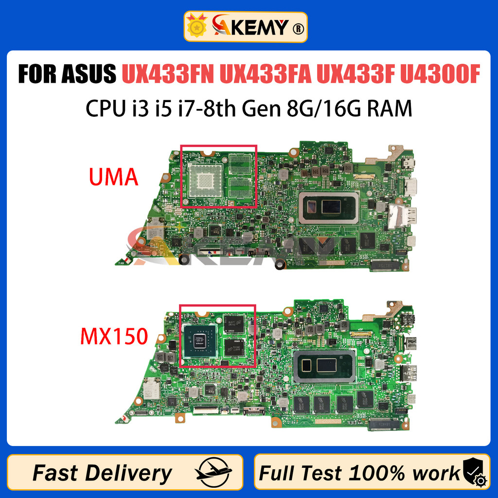 Casing Laptop AKEMY UX433F Mainboard For ASUS ZenBook UX433FN UX433FA U4300F Laptop Motherboard I3 I