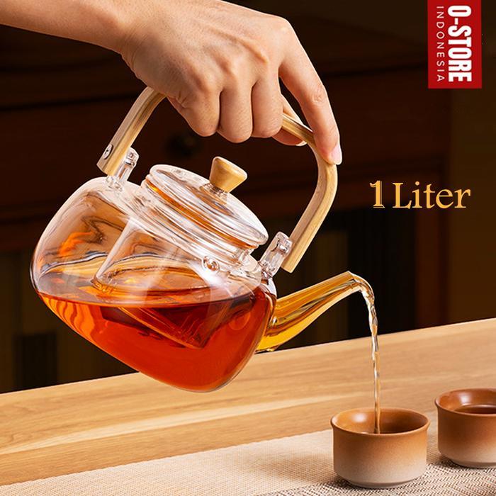 Ceret Masak Air Teapot Infuser Glass Teko Kaca Tahan Panas Dengan Saringan Teko Infuser Kaca Ketel