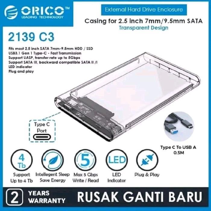 Orico 2139C3 2,5 inch Type C Transparant Hard Drive Enclosure