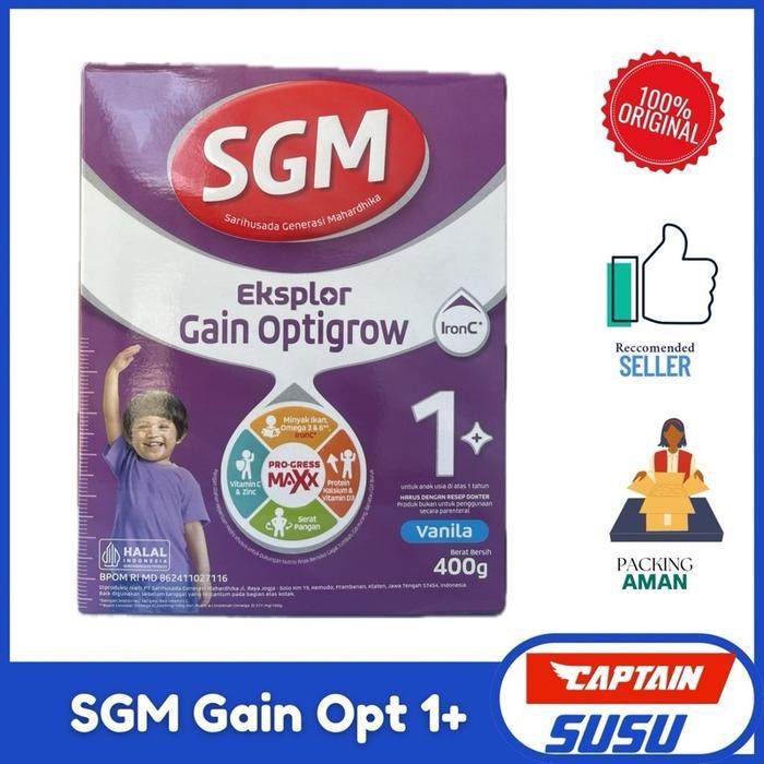 SGM Eksplor Gain Optigrow 1+ 400gr dengan IronC & Formula Tinggi Kalori 100 kcal/100ml Minyak Ikan