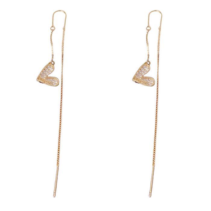 EAR PARTNER-S925 Jarum perak Anting rumbai hati zirkonium bergaya Korea yang elegan dan modis, desai