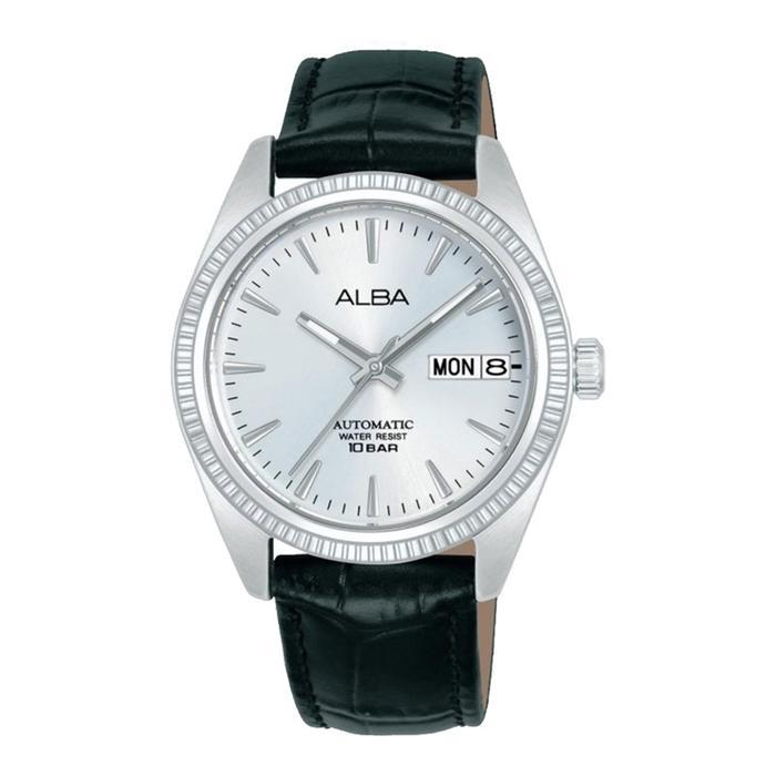 Jam Tangan Wanita Alba AL4815X1 Ladies Automatic Silver Dial Black Leather Strap