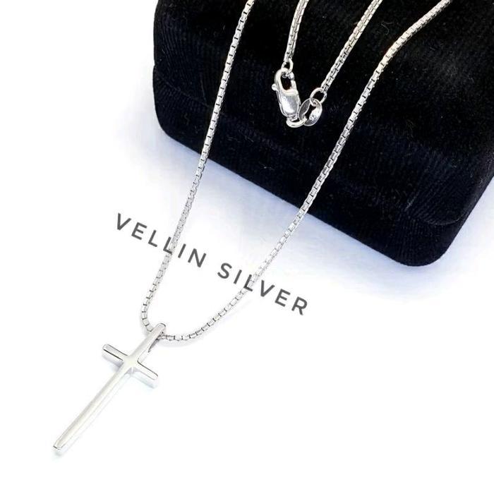 Kalung italy Santa & Liontin Salib Polos Perak 925 - Kalung Liontin Salib Silver Asli 925 Antikarat