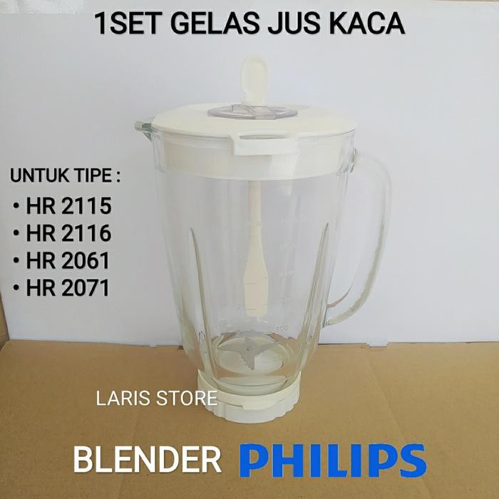 Gelas Jus Kaca + Pisau 1Set Blender Philips Hr 2115 Hr 2116 2061 2071