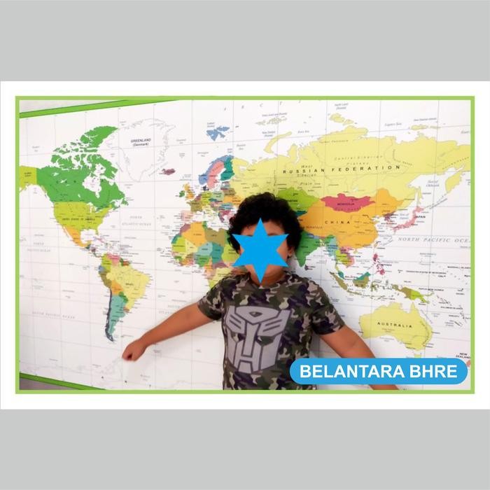 Peta Map Dunia World - Poster Besar Jumbo Waterproof Deluxe Premium (Size S s.d. XL, lebar
