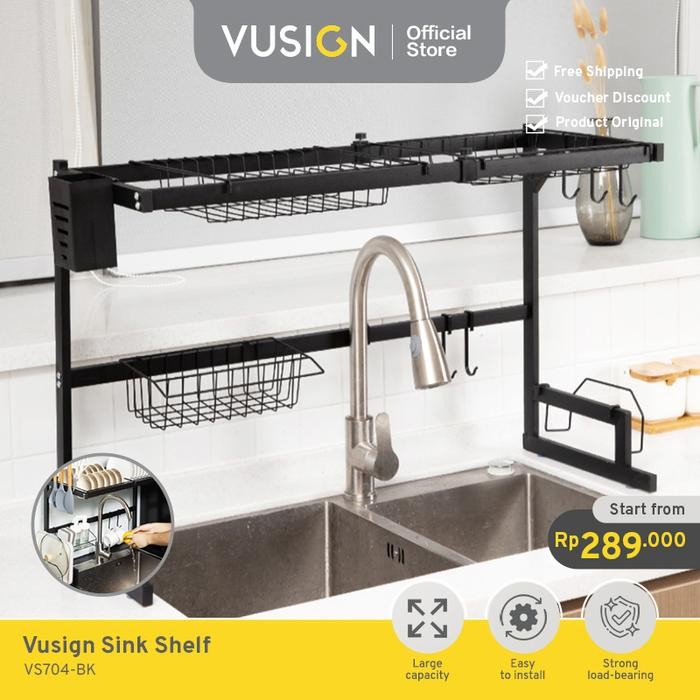 Vusign Adjustable Sink Rack Rak Piring Dapur Wastafel 65-85 CM VS704X