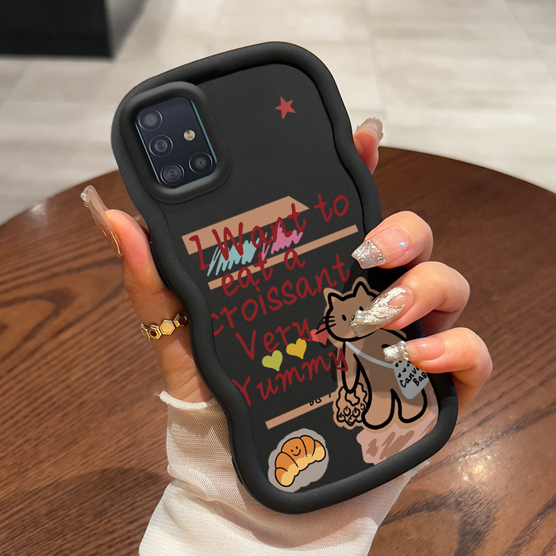 Casing HP Untuk Samsung A51 M40s Case Kucing Roti tepi gelombang Kesing Cesing lunak Silikon Softcas