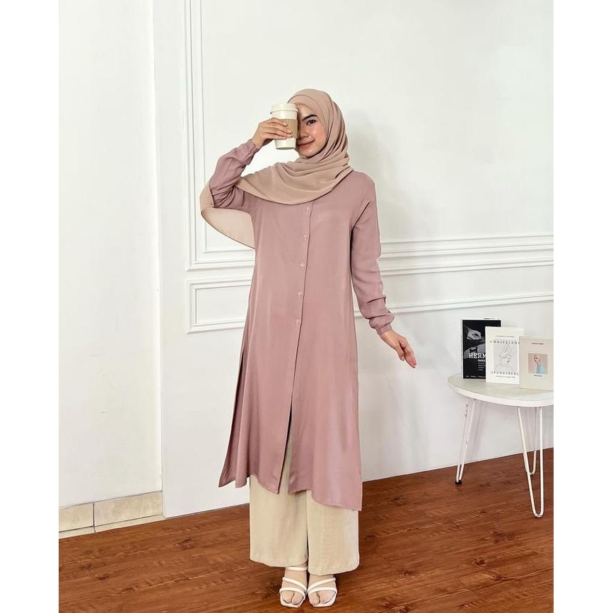 Pilihan- Elmiza - Yara Tunik Bahan Premium Rayon Twill Long Tunik Daily Kantor Kuliah Full