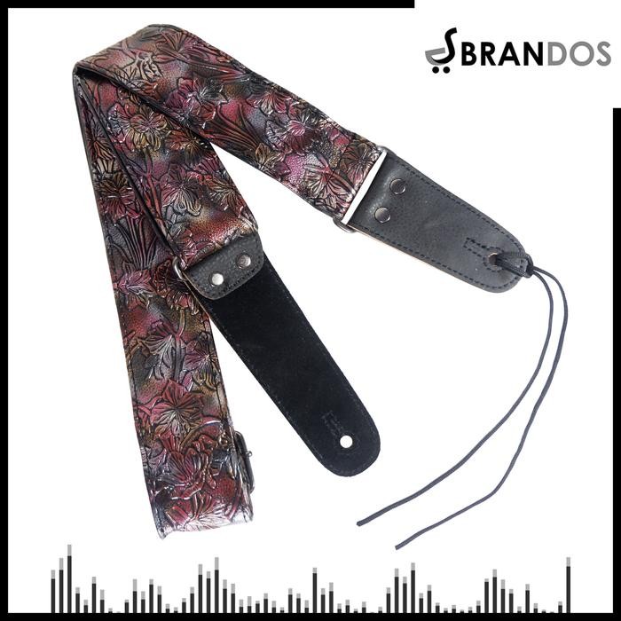 Terlaris Strap Gitar Kulit Motif Bunga Bonus Pick Tali Guitar Rock You SK-93 SALE