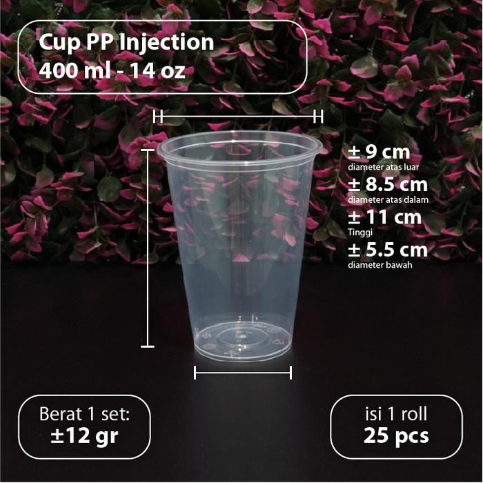 (Depok) 25 pcs - Cup 14oz Injection - Gelas Thinwall Plastik PP 400ml