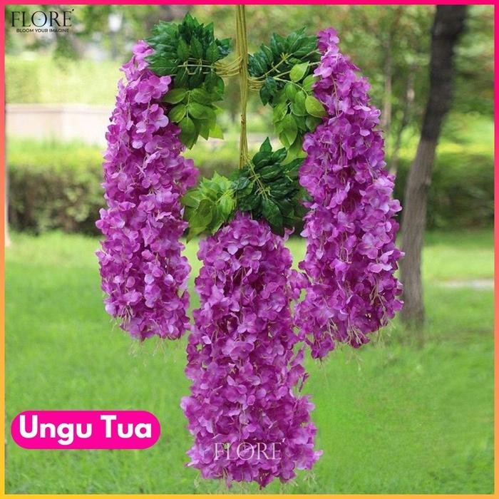 Bunga wisteria jumbo juntai /[1 Lusin] Juntai Wisteria Jumbo Gantung Daun Rambat Plastik- Bunga