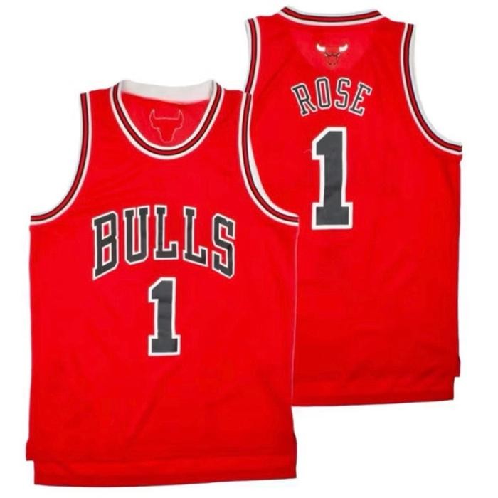 PJS JERSEY BAJU BASKET CHICAGO BULLS 1 DERRICK ROSE MERAH