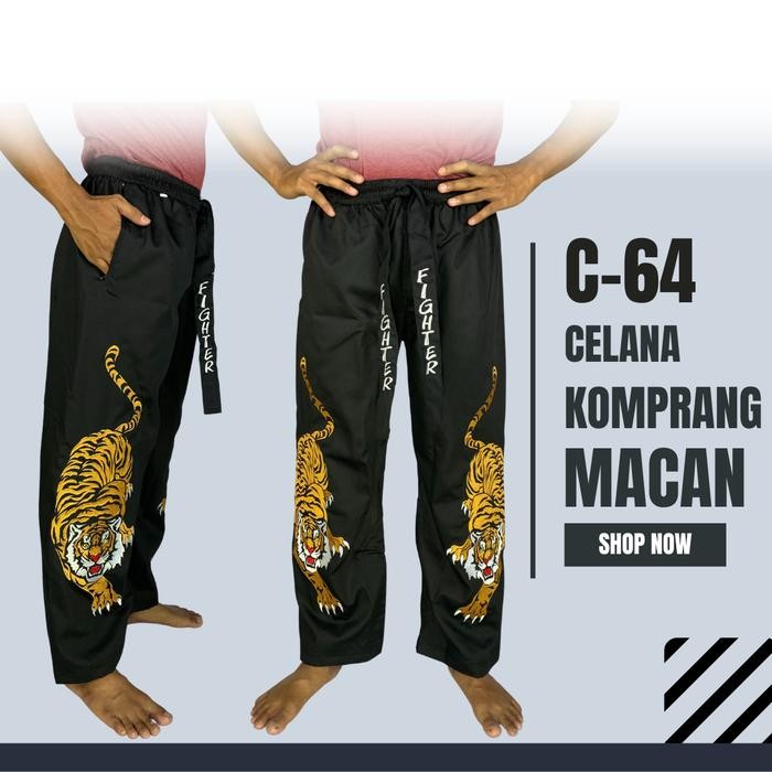 Terlaris Celana Silat Komprang Hitam Bordir Macan C64 Pangsi Murah Berkualitas