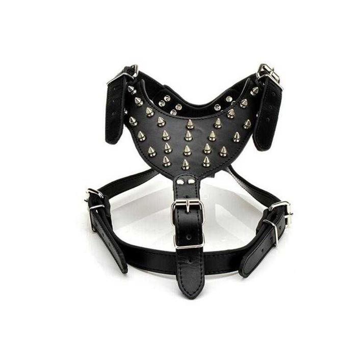 BLACK SPIKED PU LEATHER PET DOG HARNESS DOG CHEST BELT PET ACCESSORY