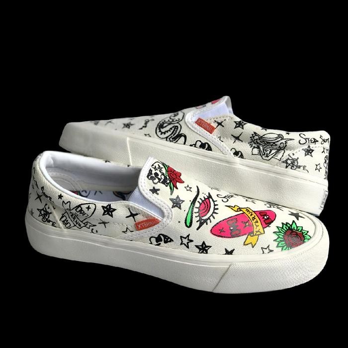 habibi Sepatu Slip On Pria Wanita XternalStepSure X Colour Tatto Cyrano Offwhite canvas kasual Shoes