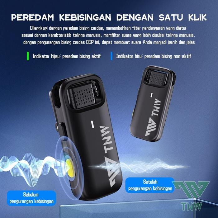 Tnw A11 Wireless Microphone 2-In-1 Clip On Mic Wireless Dual Mic Mikrofon Tanpa Kabel Untuk Youtuber
