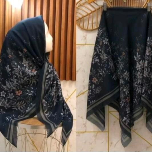 lplw- Hijab Segi Empat Voal Motif Sublime Kode 279 Hitam Cream