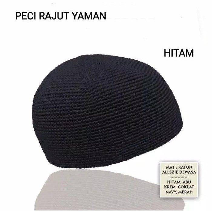 d1yv- Peci Yaman Peci Rajut Yaman Polos Sulam Tangan Peci Rajut Bahan Katun