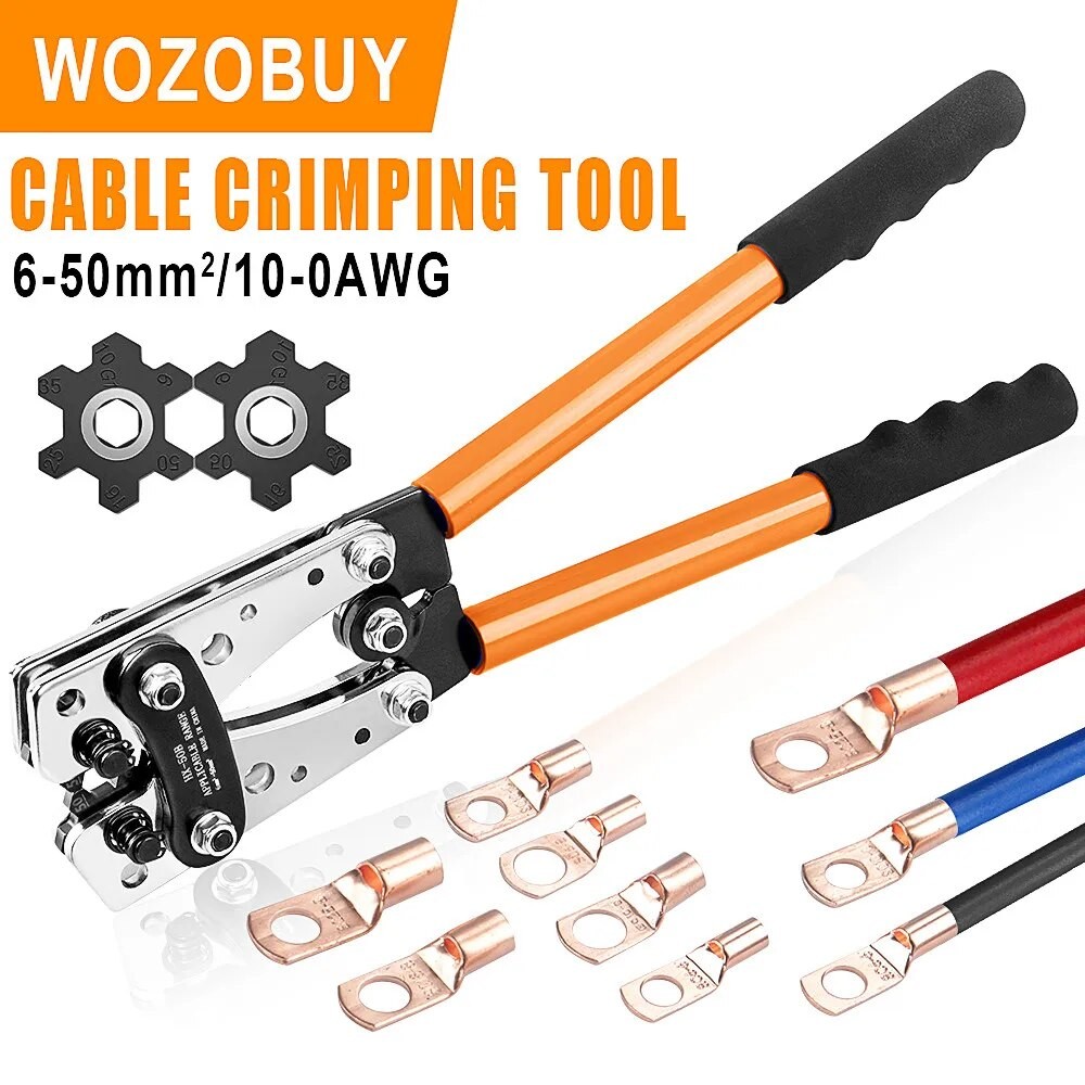 Crimping Pliers 6-50mm²/AWG 10-1/0 Tube Terminal Crimper Hex Crimp Tool Battery Cable Lug Cable Hand