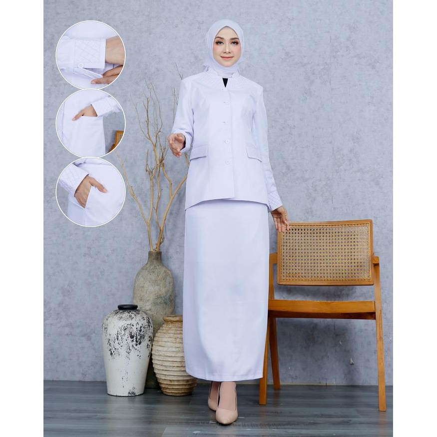 TERLARIS Seragam Putih-Putih Perawat STANDAR STIK KOTAK Wanita Setelan Rok Span/Rok.A/Celana Panjang
