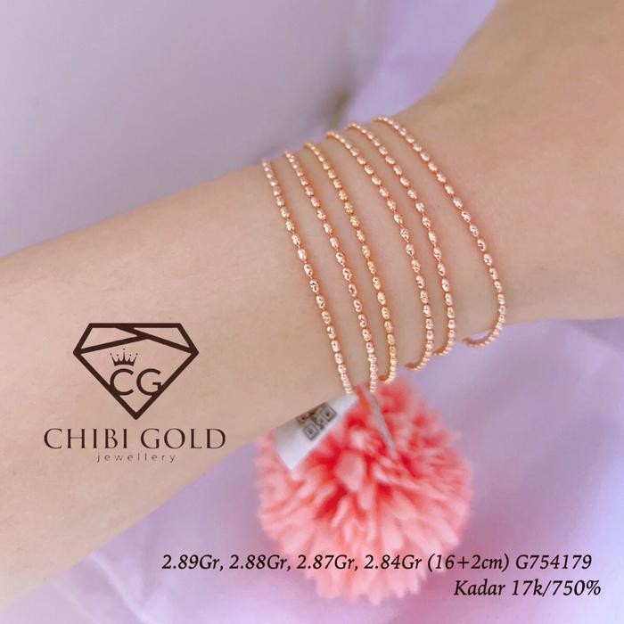 Gelang tangan emas biji lada Snowball emas asli% kadar 17k - CHIBI GOLD