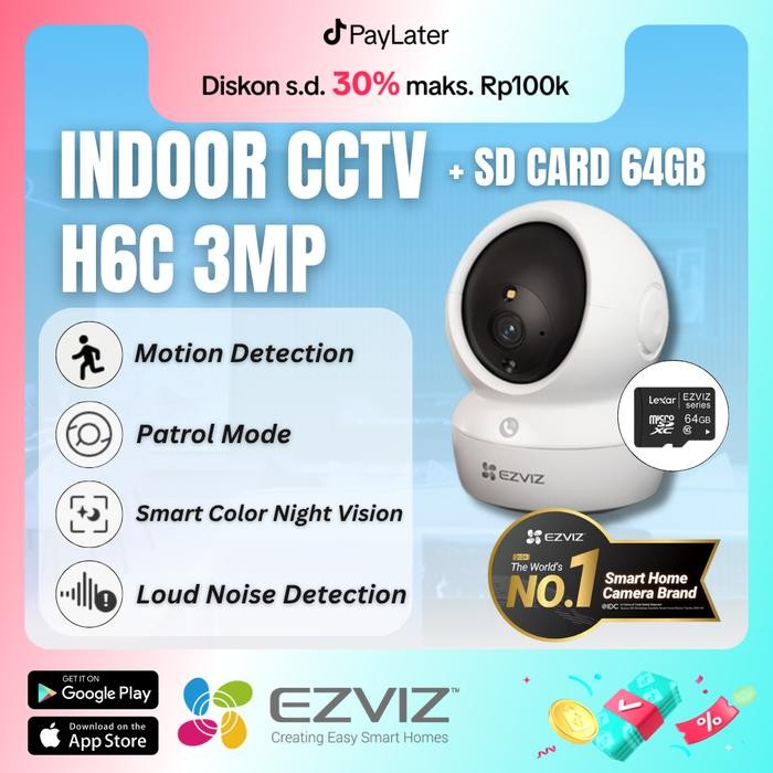 x3ad- (Promo Bundle) Ezviz H6C 3Mp Indoor Cctv + Memory 64 Gb