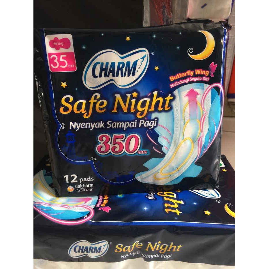 l6kg- Charm Safe Night 350Mm 35Cm Wing 12 Pads Pembalut Wanita