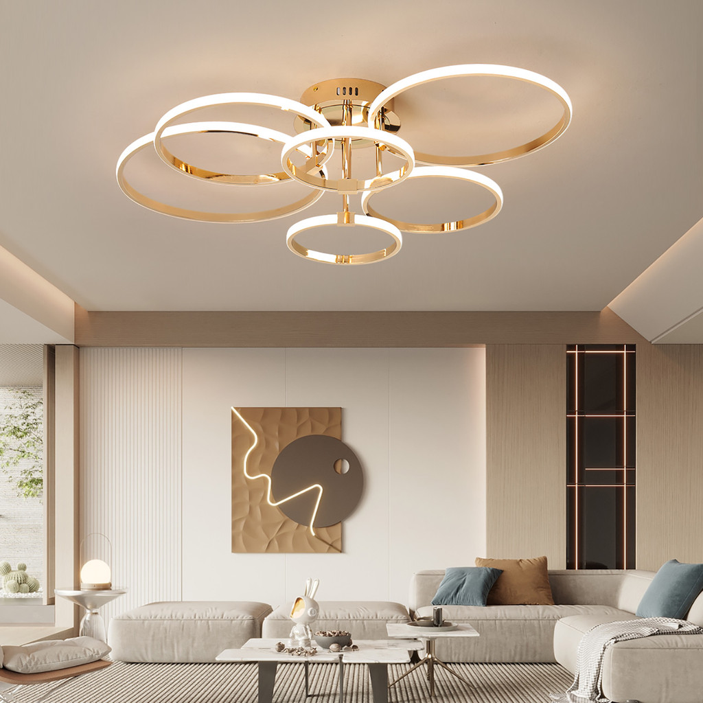 Modern LED Ceiling Chandelier for Living Bedroom,Round Dimmable Ceiling Lamp,Gold/Chrome/Black
