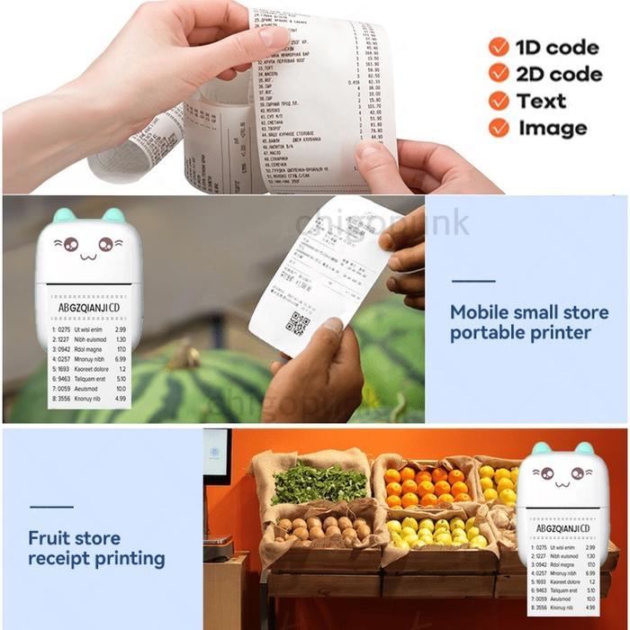 Mini Printer Bluetooth Thermal Printer Mini Bluetooth Printer Tanpa Tinta Termal Printer Label
