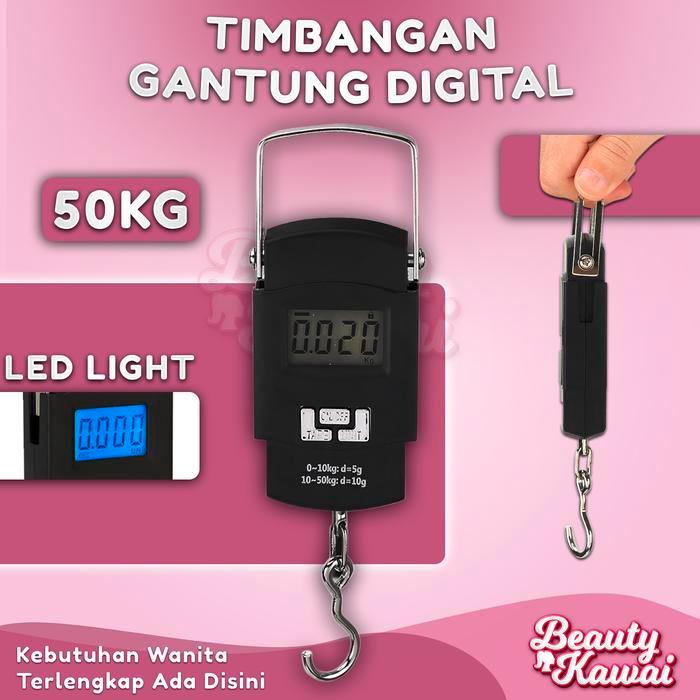 Timbangan Digital Serbaguna 50kg Besi Gantung Bagasi Koper Portable LED Kiloan Beras Ikan
