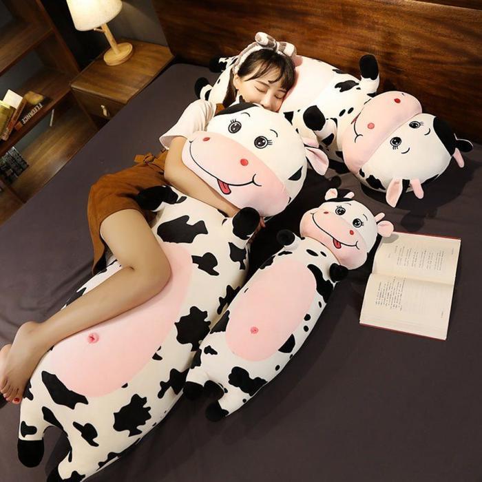 Boneka Sapi Jumbo Import 80 cm Giant Kawaii Plush Squish Guling Sapi Long Cuddly Cow Pillow mainan